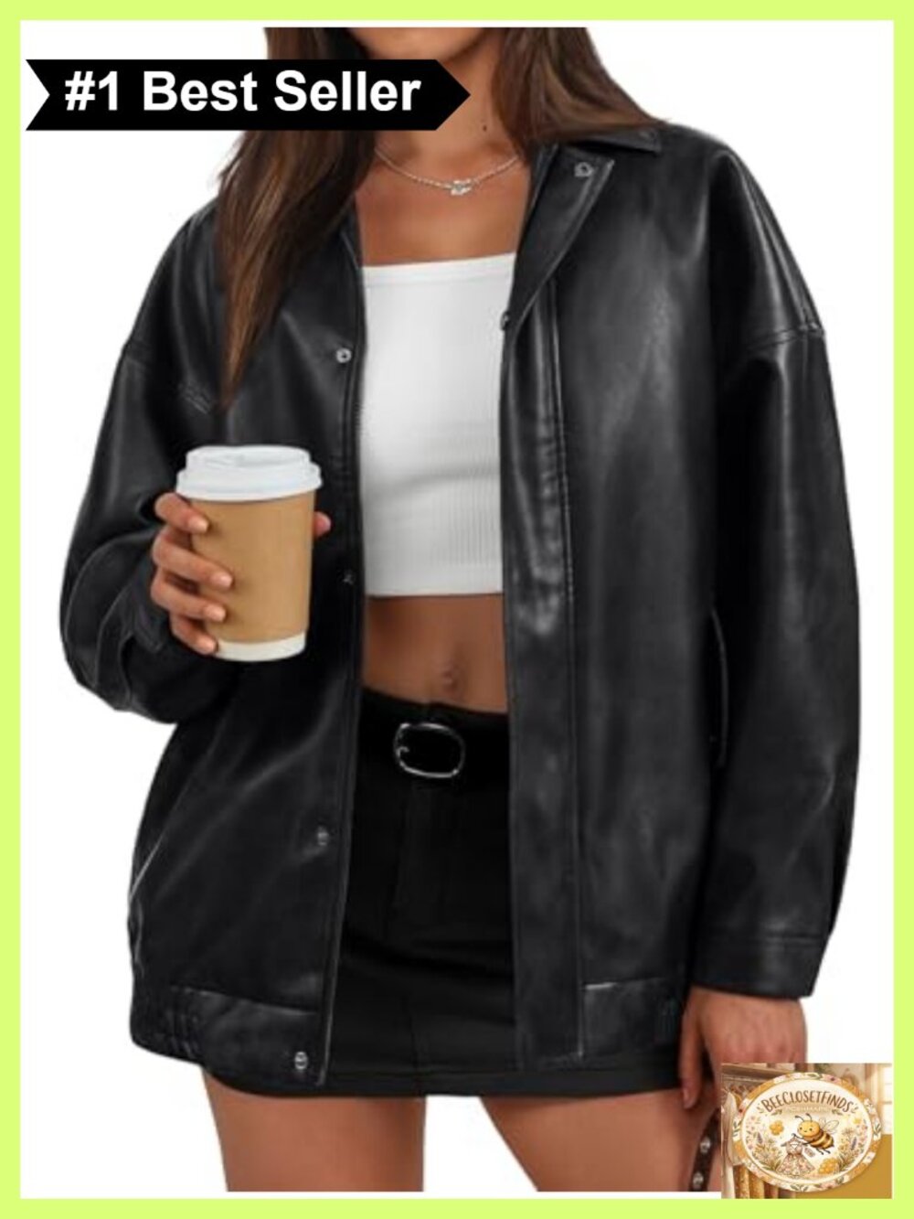 Oversized Faux Leather Bomber Jacket Textured Zip Coat